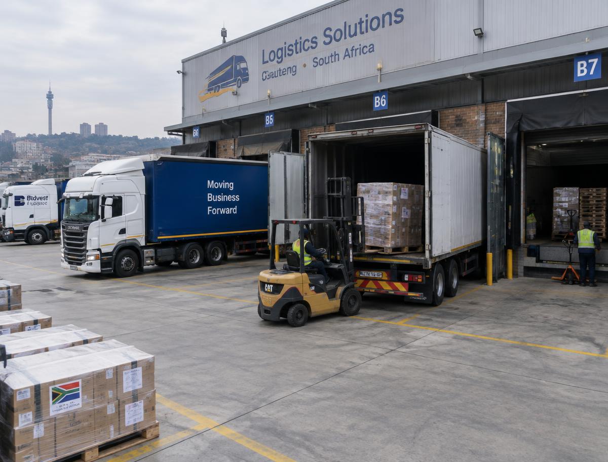 Trucks loading at a warehouse